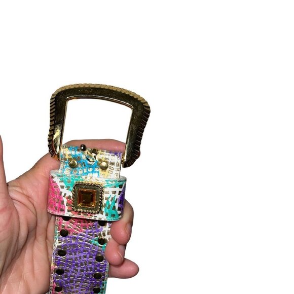 Vintage Womens Belt Size Large Multicolor Metallic Leather Rhinestone main image 5